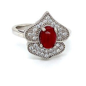 Red Opal .87ct Platinum Finish Solid Silver Ring